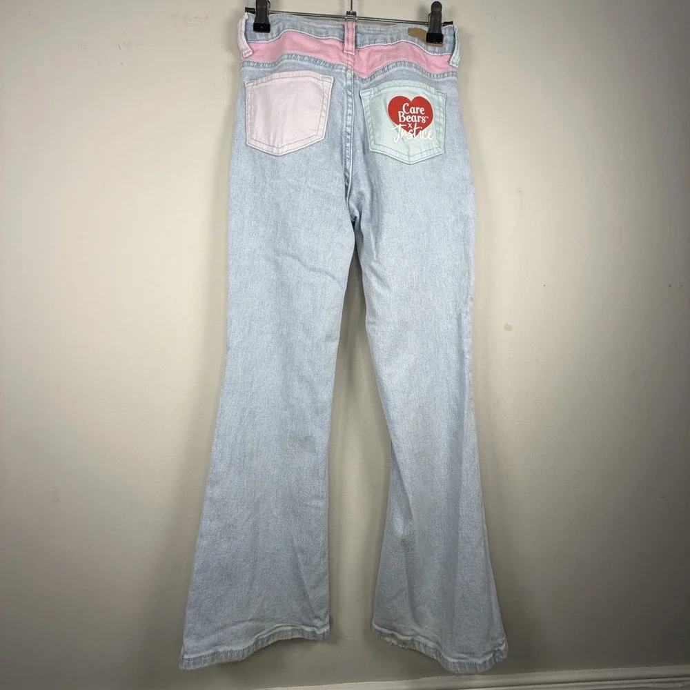 Justice Care Bears Jeans 12Y Flare Leg Colorblock Pastel‎ Y2K Light Wash